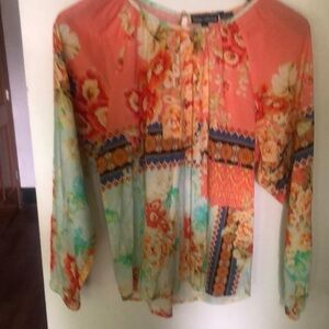 Tolani Pink and Green Blouse Vibrant Top